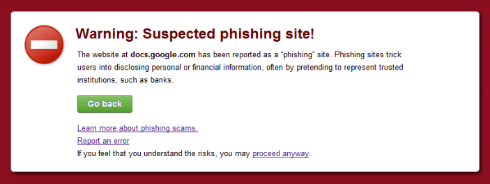 Phishing - ostrzeżenie generowane przez Google w wyniukach wyszukiwania