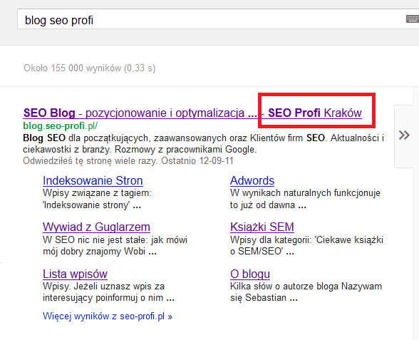 Blog SEo czerpie Title z domeny firmowej