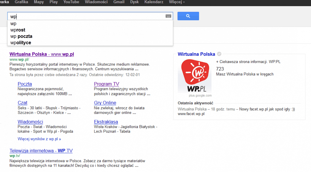 Strony Google+ widoczne w sidebarze w SERPach w Google