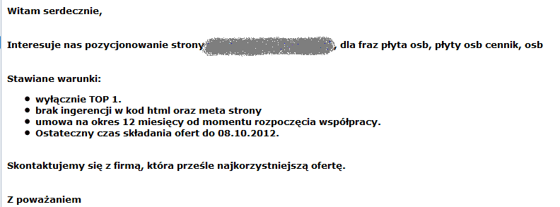 Zapytanie ofertowe - tylko TOP1, brak ingerencji w kod