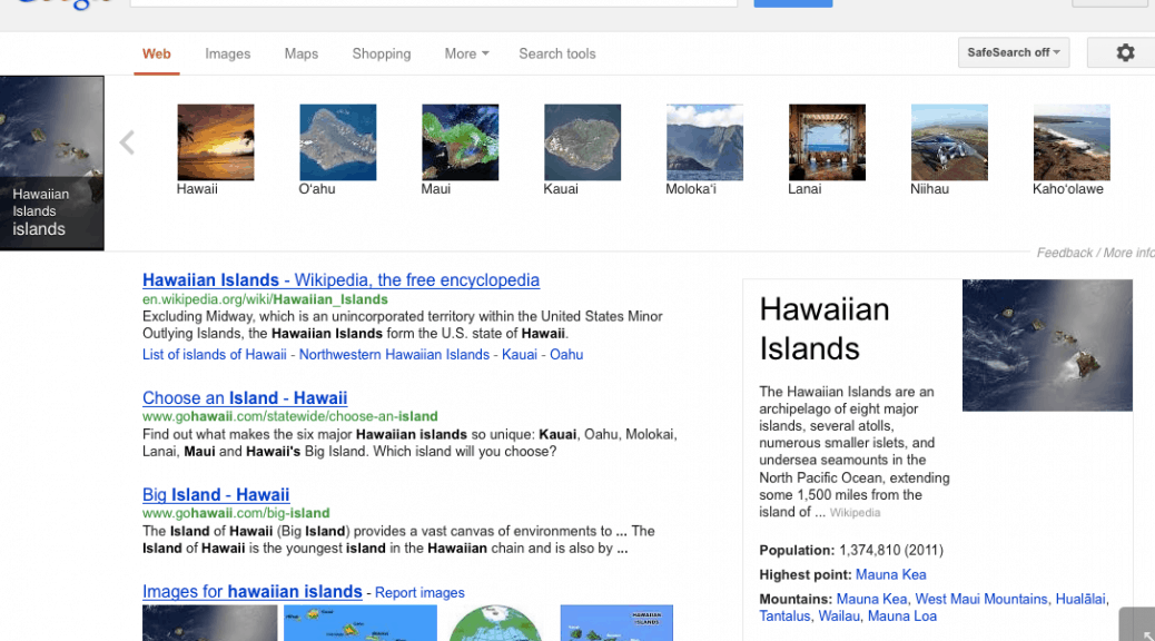Hawaje w SERPach w Google GB