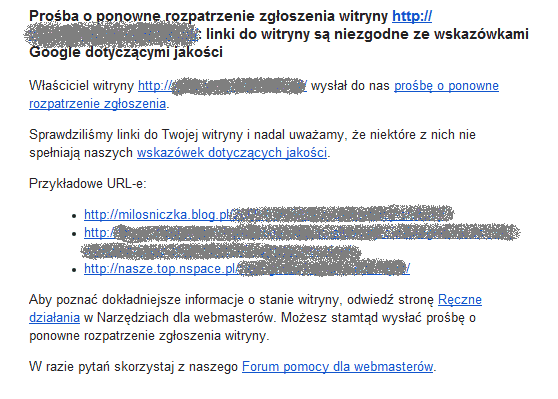 Przykładowe linki odpowiadające za ręczny filtr od Google