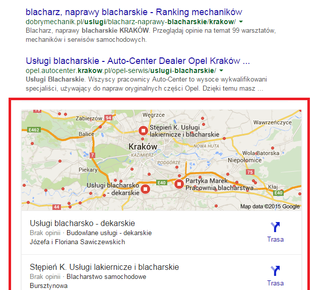 Nowe SERPY Google - mapki - 3 wyniki